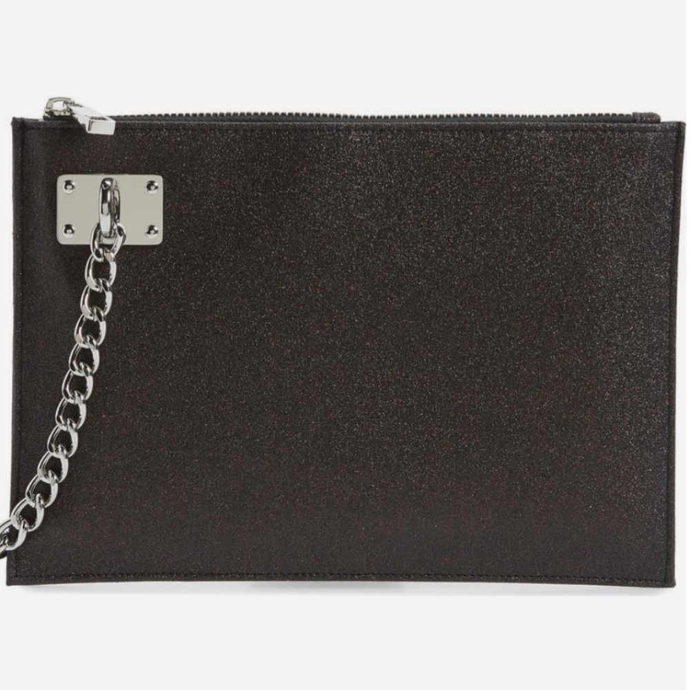 Black Glitter Clutch with Chain